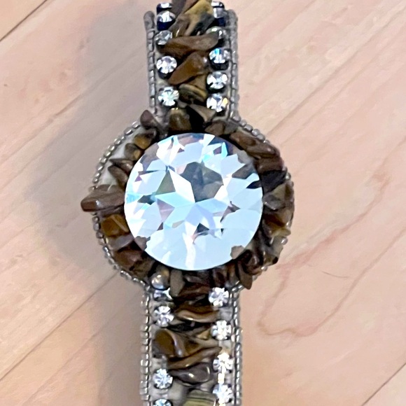 NWT Monique Leshman Tiger Eye Stone and Crystal Embellished Wristlet - Picture 3 of 7